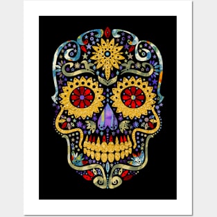 Gothic Day Of The Dead - Stars Sugar Skull - gold colors Posters and Art